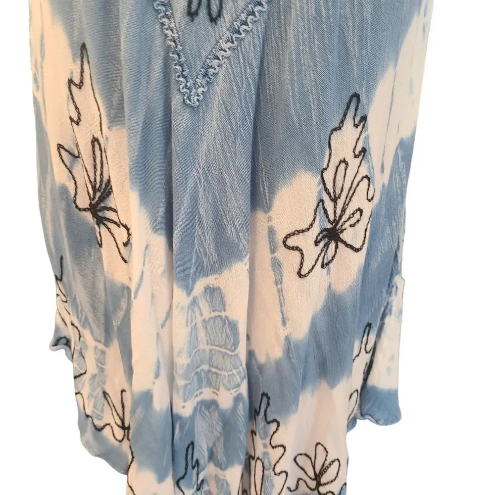 EMILY‎ STACY Swing Dress Swim Coverup Bohemian Embroidered TieDye sz M